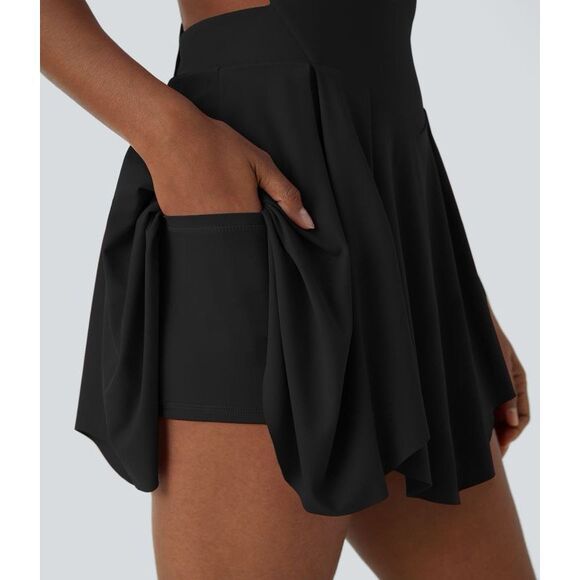 Halara SoftlyZero Airy Lace Up 2-in-1 Pocket Mini Slip Casual Dress Black S NWT - Picture 7 of 13